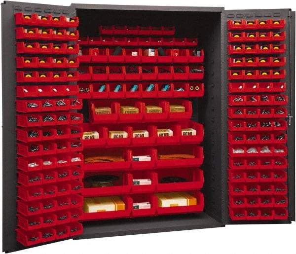 Durham - 186 Bin Storage Cabinet - Steel, 48" Wide x 24" Deep x 72" High, Red - Industrial Tool & Supply