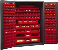 Durham - 186 Bin Storage Cabinet - Steel, 48" Wide x 24" Deep x 72" High, Red - Industrial Tool & Supply