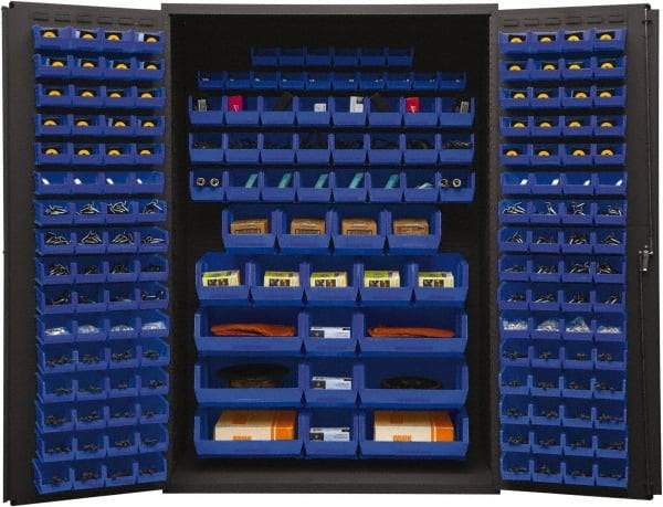 Durham - 186 Bin Storage Cabinet - Steel, 48" Wide x 24" Deep x 72" High, Blue - Industrial Tool & Supply