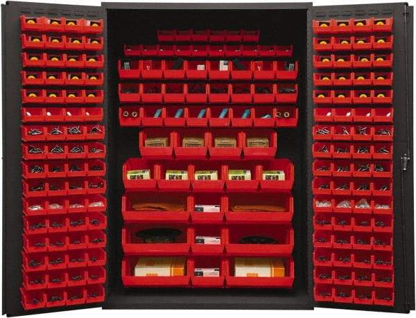 Durham - 186 Bin Storage Cabinet - Steel, 48" Wide x 24" Deep x 72" High, Red - Industrial Tool & Supply