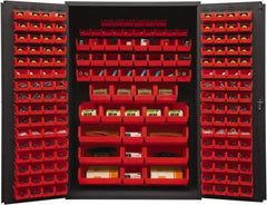 Durham - 186 Bin Storage Cabinet - Steel, 48" Wide x 24" Deep x 72" High, Red - Industrial Tool & Supply
