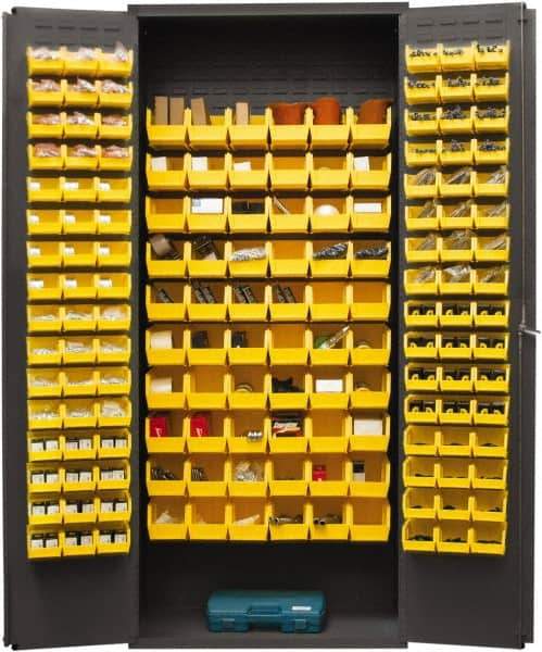 Durham - 156 Bin Storage Cabinet - Steel, 36" Wide x 18" Deep x 84" High, Yellow - Industrial Tool & Supply
