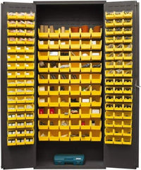 Durham - 156 Bin Storage Cabinet - Steel, 36" Wide x 18" Deep x 84" High, Yellow - Industrial Tool & Supply