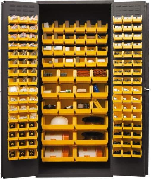 Durham - 138 Bin Storage Cabinet - Steel, 36" Wide x 24" Deep x 84" High, Yellow - Industrial Tool & Supply