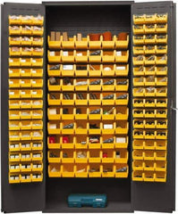 Durham - 156 Bin Storage Cabinet - Steel, 36" Wide x 18" Deep x 84" High, Yellow - Industrial Tool & Supply