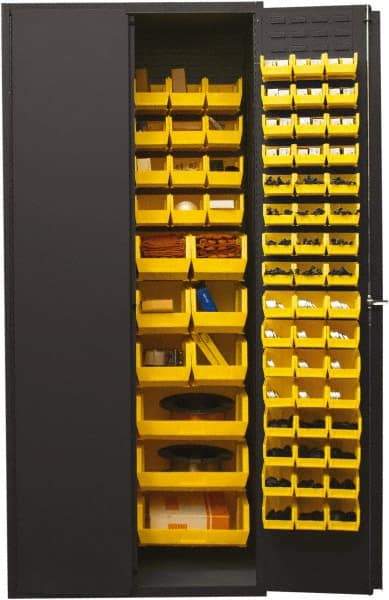 Durham - 138 Bin Storage Cabinet - Steel, 36" Wide x 24" Deep x 84" High, Yellow - Industrial Tool & Supply