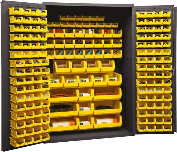 Durham - 186 Bin Storage Cabinet - Steel, 48" Wide x 24" Deep x 72" High, Yellow - Industrial Tool & Supply