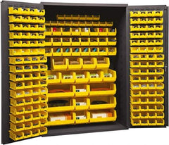 Durham - 186 Bin Storage Cabinet - Steel, 48" Wide x 24" Deep x 72" High, Yellow - Industrial Tool & Supply