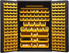 Durham - 186 Bin Storage Cabinet - Steel, 48" Wide x 24" Deep x 72" High, Yellow - Industrial Tool & Supply