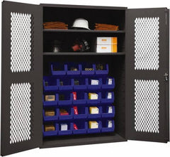 Durham - 2 Shelf 24 Bin Storage Cabinet - Steel, 48" Wide x 18" Deep x 72" High, Blue - Industrial Tool & Supply