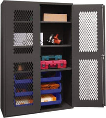 Durham - 3 Shelf 6 Bin Storage Cabinet - Steel, 48" Wide x 24" Deep x 72" High, Blue - Industrial Tool & Supply