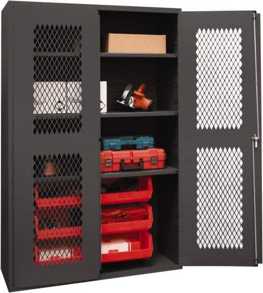 Durham - 3 Shelf 6 Bin Storage Cabinet - Steel, 48" Wide x 24" Deep x 72" High, Red - Industrial Tool & Supply