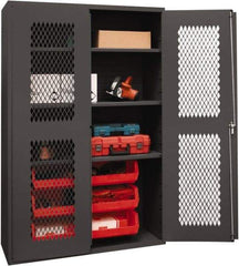 Durham - 3 Shelf 6 Bin Storage Cabinet - Steel, 48" Wide x 24" Deep x 72" High, Red - Industrial Tool & Supply
