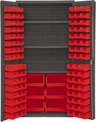 Durham - 3 Shelf 102 Bin Storage Cabinet - Steel, 36" Wide x 24" Deep x 72" High, Red - Industrial Tool & Supply