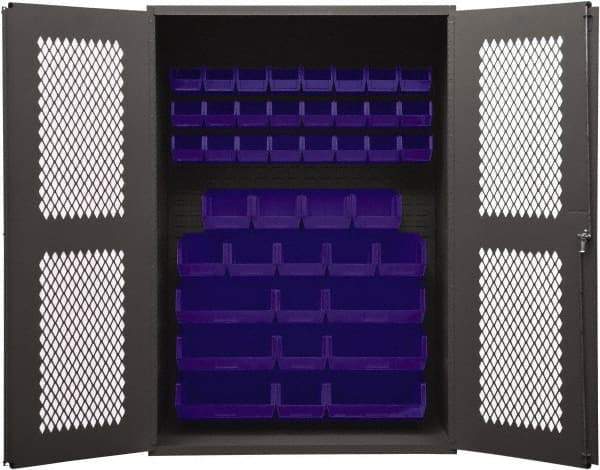 Durham - 42 Bin Storage Cabinet - Steel, 48" Wide x 24" Deep x 72" High, Blue - Industrial Tool & Supply