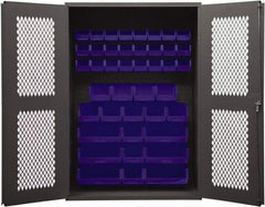 Durham - 42 Bin Storage Cabinet - Steel, 48" Wide x 24" Deep x 72" High, Blue - Industrial Tool & Supply