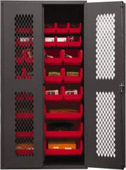 Durham - 30 Bin Storage Cabinet - Steel, 36" Wide x 24" Deep x 72" High, Red - Industrial Tool & Supply