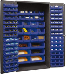 Durham - 126 Bin Storage Cabinet - Steel, 36" Wide x 24" Deep x 72" High, Blue - Industrial Tool & Supply