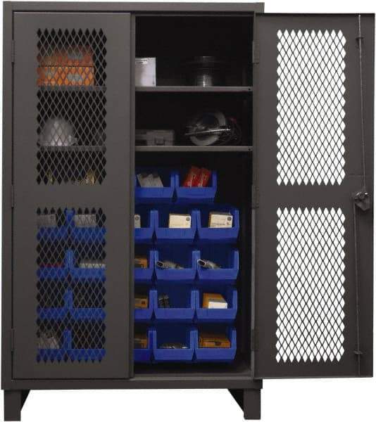 Durham - 2 Shelf 24 Bin Storage Cabinet - Steel, 48" Wide x 24" Deep x 78" High, Blue - Industrial Tool & Supply