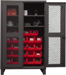 Durham - 2 Shelf 24 Bin Storage Cabinet - Steel, 48" Wide x 24" Deep x 78" High, Red - Industrial Tool & Supply