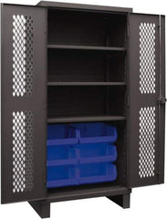 Durham - 3 Shelf 6 Bin Storage Cabinet - Steel, 36" Wide x 24" Deep x 78" High, Blue - Industrial Tool & Supply