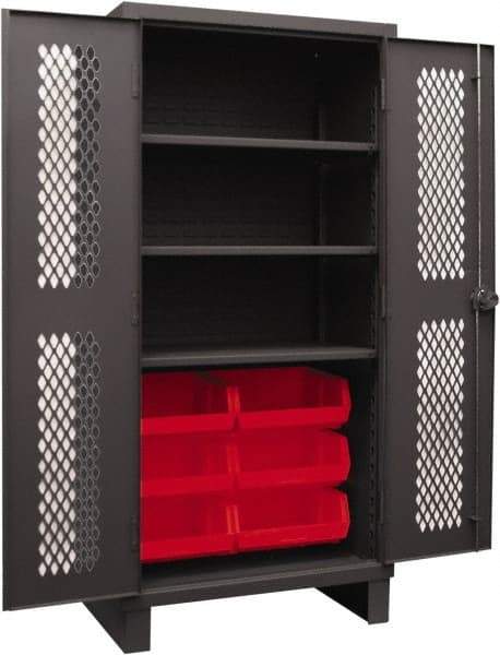 Durham - 3 Shelf 6 Bin Storage Cabinet - Steel, 36" Wide x 24" Deep x 78" High, Red - Industrial Tool & Supply