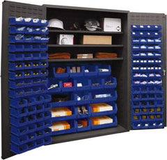 Durham - 3 Shelf 138 Bin Storage Cabinet - Steel, 48" Wide x 24" Deep x 72" High, Blue - Industrial Tool & Supply