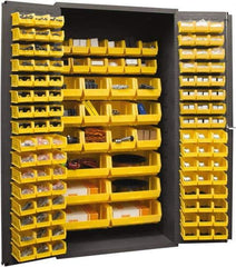 Durham - 126 Bin Storage Cabinet - Steel, 36" Wide x 24" Deep x 72" High, Yellow - Industrial Tool & Supply