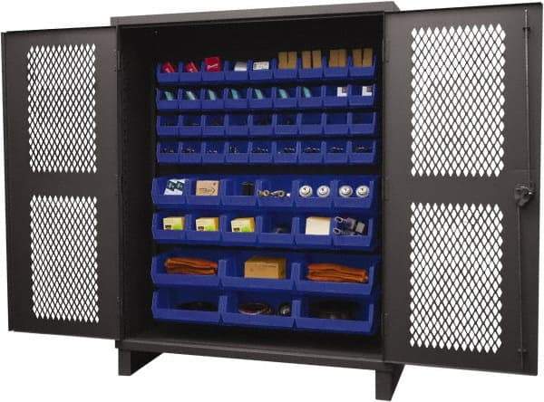 Durham - 54 Bin Storage Cabinet - Steel, 60" Wide x 24" Deep x 78" High, Blue - Industrial Tool & Supply