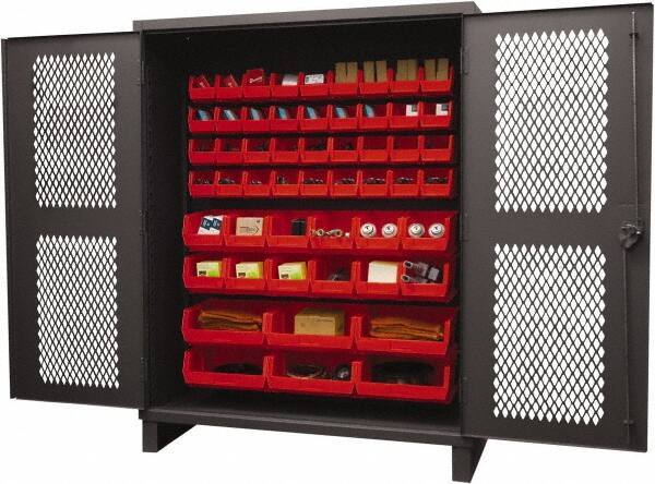 Durham - 54 Bin Storage Cabinet - Steel, 60" Wide x 24" Deep x 78" High, Red - Industrial Tool & Supply