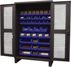 Durham - 42 Bin Storage Cabinet - Steel, 48" Wide x 24" Deep x 78" High, Blue - Industrial Tool & Supply