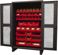 Durham - 42 Bin Storage Cabinet - Steel, 48" Wide x 24" Deep x 78" High, Red - Industrial Tool & Supply