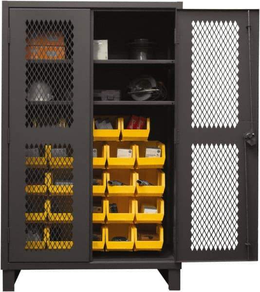 Durham - 2 Shelf 24 Bin Storage Cabinet - Steel, 48" Wide x 24" Deep x 78" High, Yellow - Industrial Tool & Supply