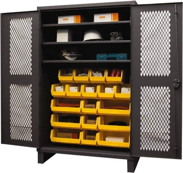 Durham - 3 Shelf 18 Bin Storage Cabinet - Steel, 48" Wide x 24" Deep x 78" High, Yellow - Industrial Tool & Supply