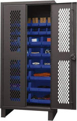 Durham - 30 Bin Storage Cabinet - Steel, 36" Wide x 24" Deep x 78" High, Yellow - Industrial Tool & Supply