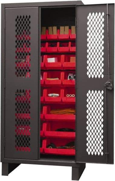 Durham - 30 Bin Storage Cabinet - Steel, 36" Wide x 24" Deep x 78" High, Red - Industrial Tool & Supply