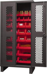 Durham - 30 Bin Storage Cabinet - Steel, 36" Wide x 24" Deep x 78" High, Red - Industrial Tool & Supply