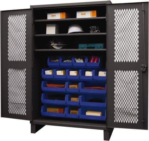 Durham - 3 Shelf 18 Bin Storage Cabinet - Steel, 48" Wide x 24" Deep x 78" High, Blue - Industrial Tool & Supply