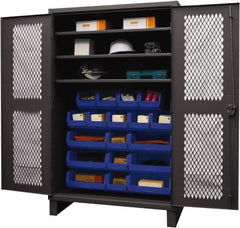 Durham - 3 Shelf 18 Bin Storage Cabinet - Steel, 48" Wide x 24" Deep x 78" High, Blue - Industrial Tool & Supply