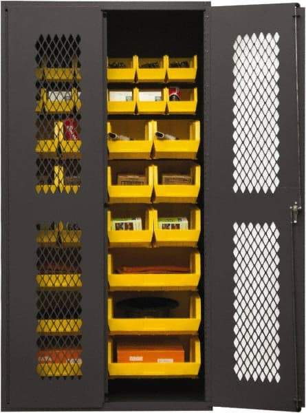 Durham - 30 Bin Storage Cabinet - Steel, 36" Wide x 24" Deep x 72" High, Yellow - Industrial Tool & Supply