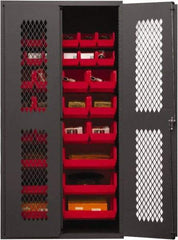 Durham - 30 Bin Storage Cabinet - Steel, 36" Wide x 18" Deep x 72" High, Red - Industrial Tool & Supply