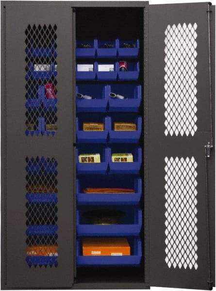 Durham - 30 Bin Storage Cabinet - Steel, 36" Wide x 24" Deep x 72" High, Blue - Industrial Tool & Supply