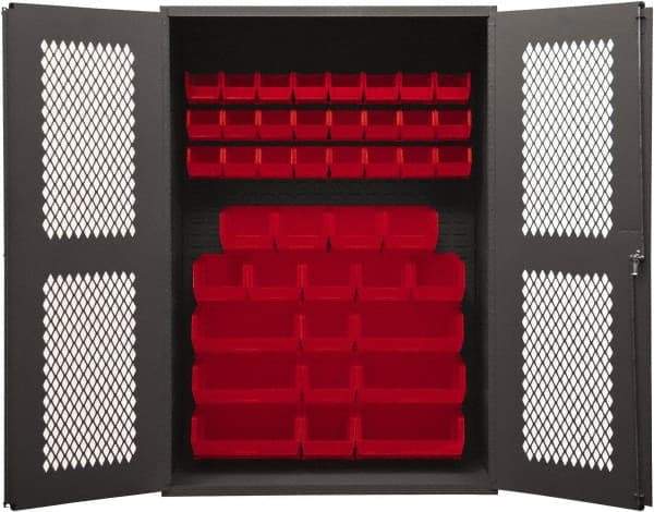 Durham - 42 Bin Storage Cabinet - Steel, 48" Wide x 24" Deep x 72" High, Red - Industrial Tool & Supply