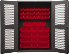 Durham - 42 Bin Storage Cabinet - Steel, 48" Wide x 24" Deep x 72" High, Red - Industrial Tool & Supply