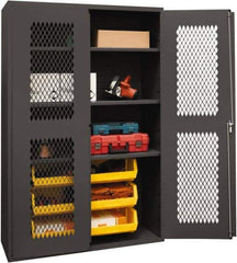 Durham - 3 Shelf 6 Bin Storage Cabinet - Steel, 48" Wide x 24" Deep x 72" High, Yellow - Industrial Tool & Supply