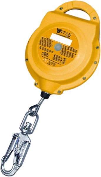 Miller - 20' Long, 310 Lb Capacity, Galvanized Wire Rope Self-Retracting Lifeline - 0.187" Diam, Steel Locking Swivel Snap Hook Connector, Steel Self-Locking Carabiner Connector - Industrial Tool & Supply