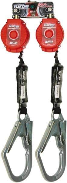 Miller - 6' Long, 400 Lb Capacity, Vectran/Polyester Fall Limiter - Steel Locking Rebar Hook Connector, Twin Turbo D-Ring Connector, Black - Industrial Tool & Supply