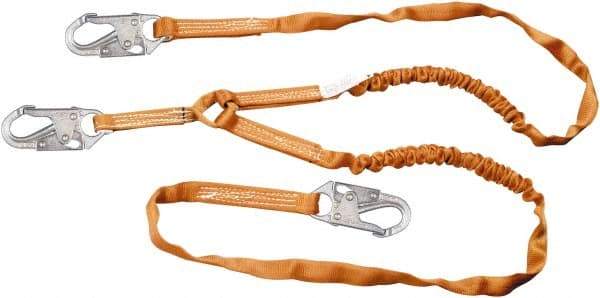 Miller - 6' Long, 310 Lb Capacity, 2 Leg Locking Snap Hook Harness Shock Absorbing Lanyard - 1-1/2" Diam, Polyester Webbing, Locking Snap Hook Anchorage Connection - Industrial Tool & Supply