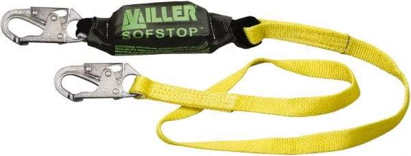Miller - 6' Long, 310 Lb Capacity, 1 Leg Locking Snap Hook Harness Shock Absorbing Lanyard - 1-1/2" Diam, Polyester Webbing, Locking Snap Hook Anchorage Connection - Industrial Tool & Supply