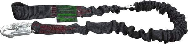 Miller - 6' Long, 310 Lb Capacity, 2 Leg Choke-Off Loop Harness Shock Absorbing Lanyard - 1-1/2" Diam, Nomex/Kevlar Webbing, Locking Snap Hook Anchorage Connection, Safe for Arc Flash Work - Industrial Tool & Supply
